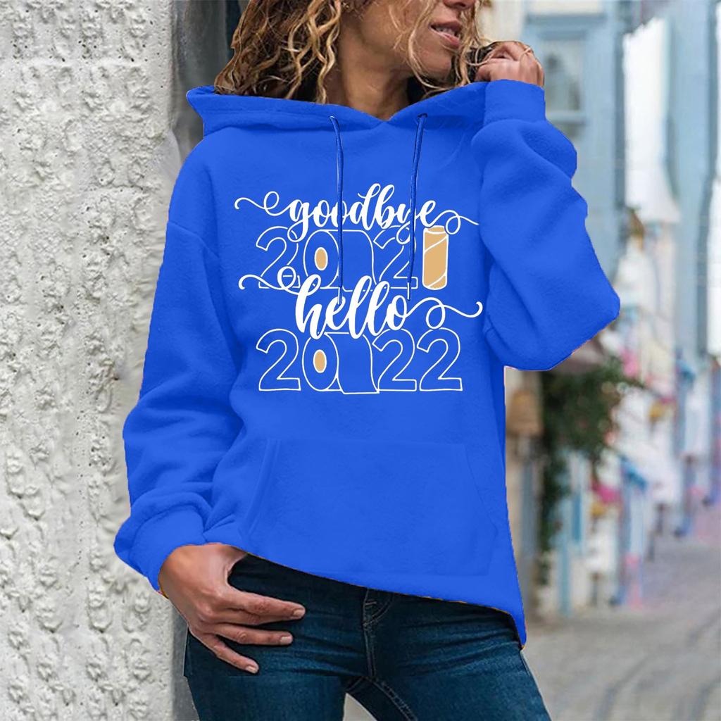 Damenmode Lässiger Neujahrsdruck Kapuzenpullover Lockerer Sportpullover