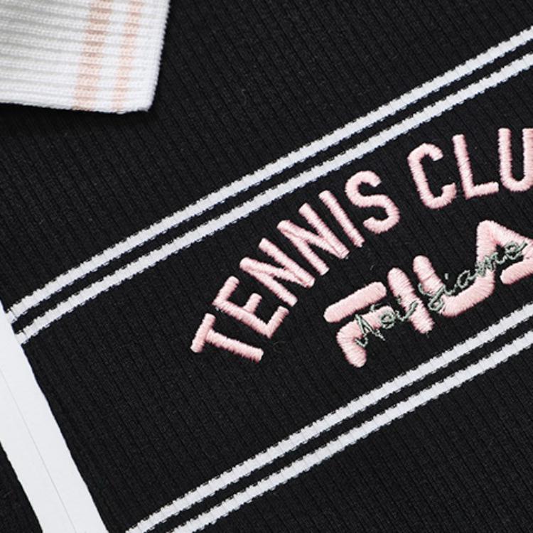 FILA Fusion Slim Fit Sports Casual Comfortable Striped Polo Dress Women dresses Deep-Black T11W233307F-BK