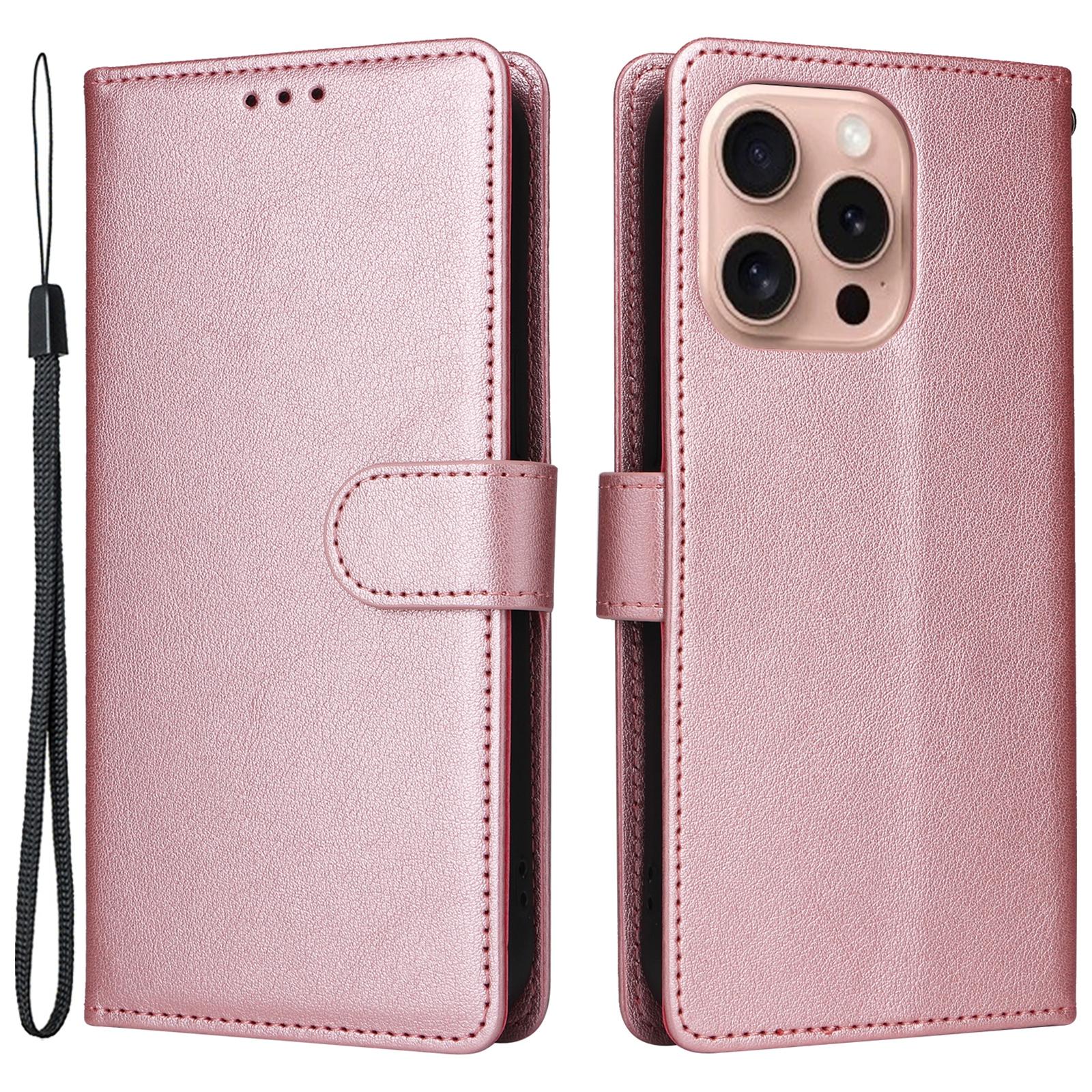 

Для iPhone 16 Pro Чехол-кошелек 3 отделения для карт Тонкий PU кожа Подставка Чехол для телефона Rose Gold