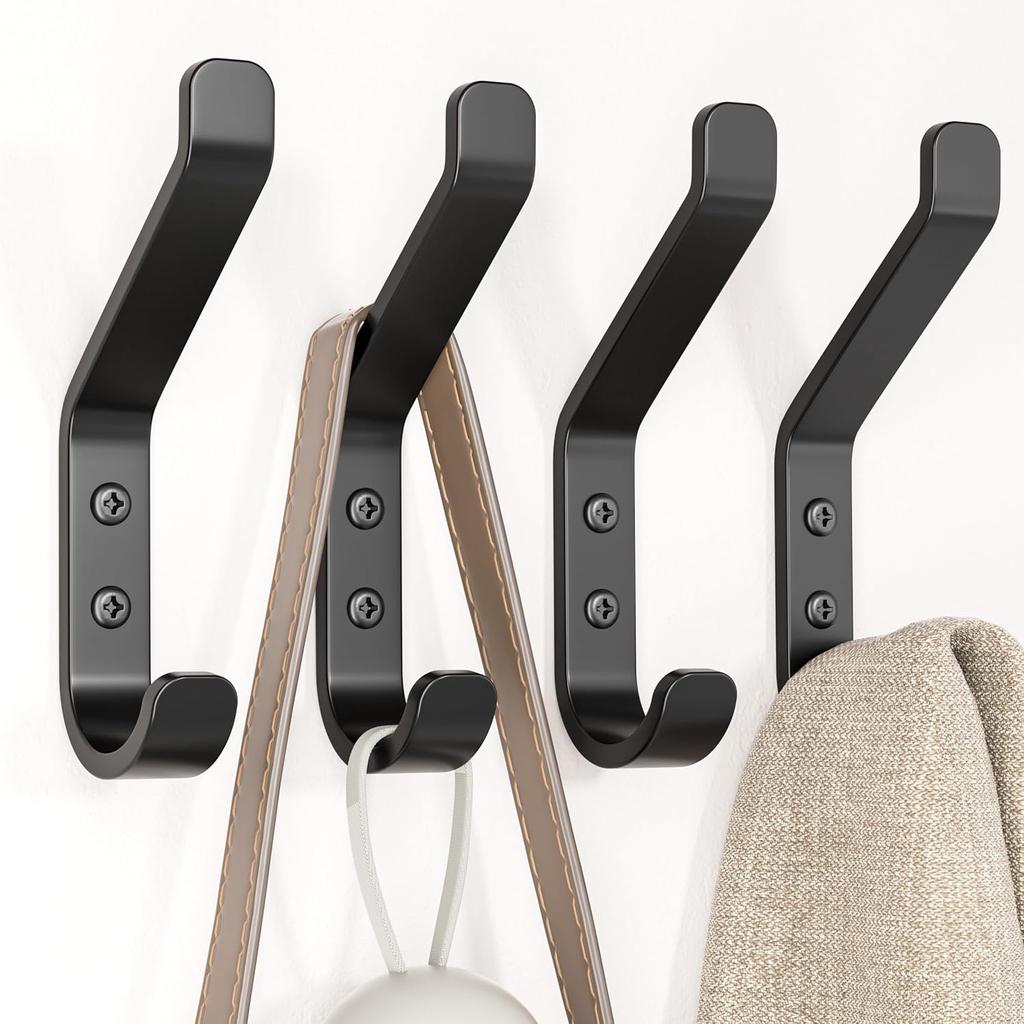 Ganchos de pared para colgar 20 libras resistente colgador para mochila toalla bolsa para clóset baño puerta seta negro 4 unidades 3.75 pul