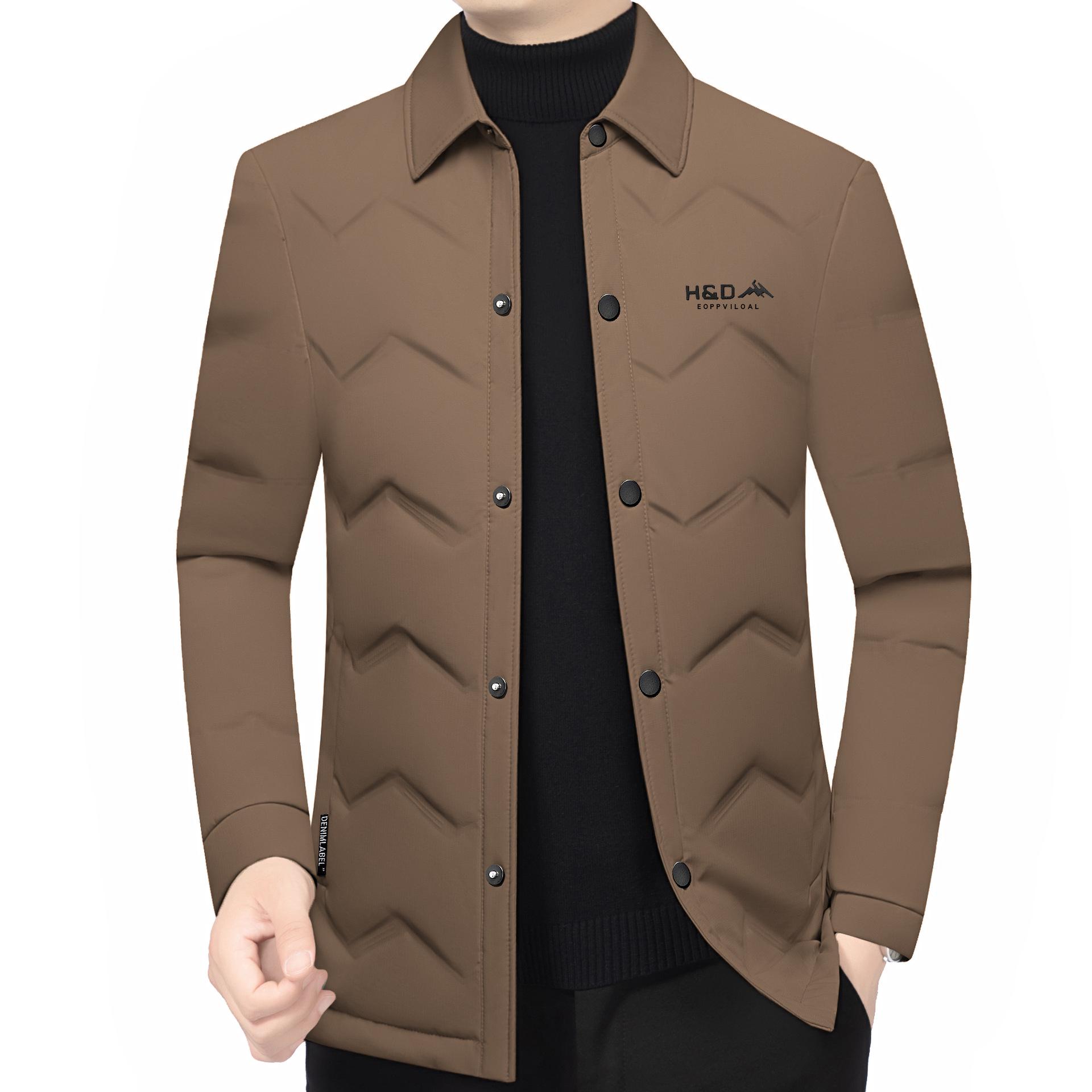

Winter 2025 Men s Lightweight White Down Lapel Jacket - Warm, Versatile, Fashionable Business Casual XL (135-155 jin) коричневий