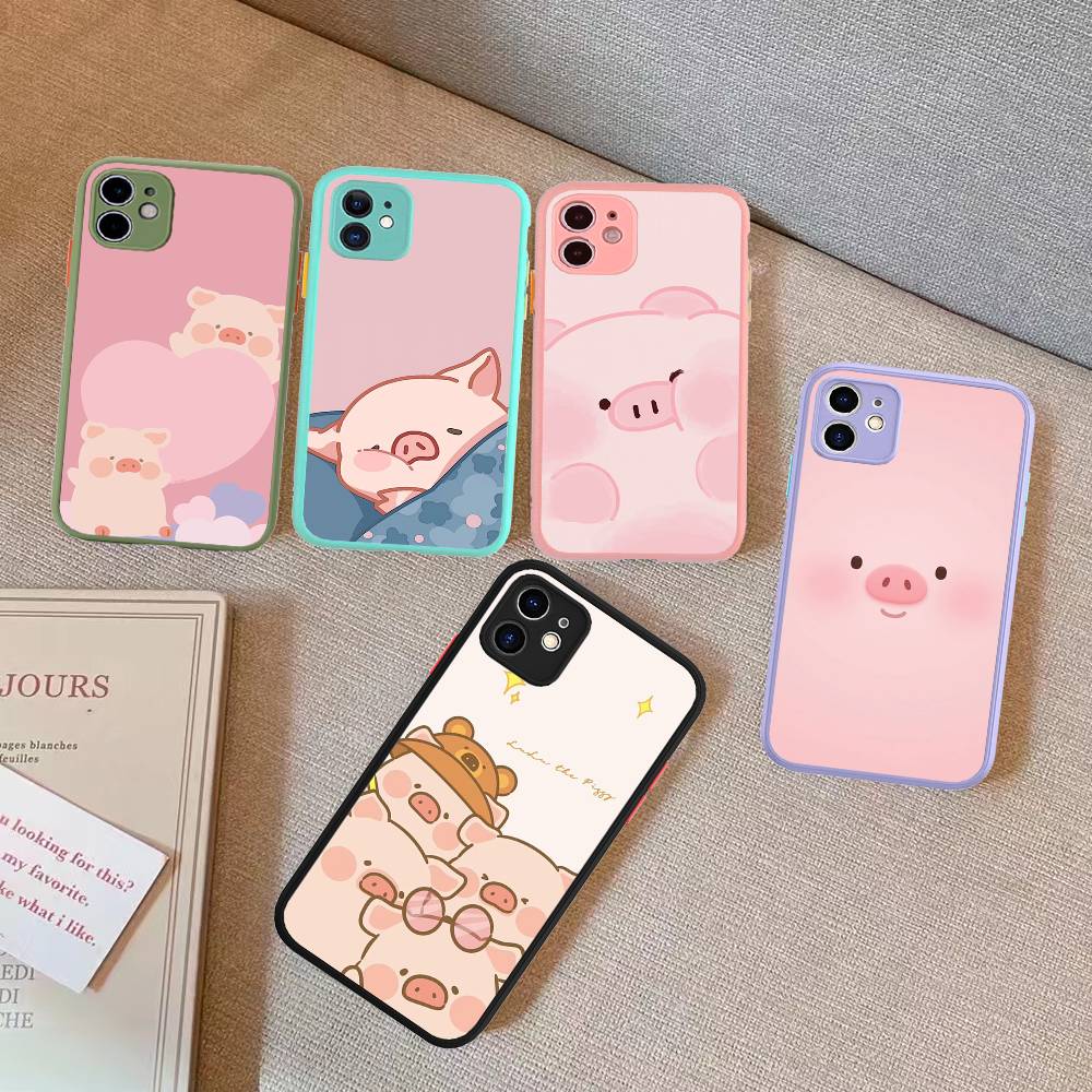 Cute Pig Cartoon L-lulu Phone Case For IPhone 14 11 12 13 Mini Pro Max 8 7 Plus X XR XS MAX Translucent Matte Cover
