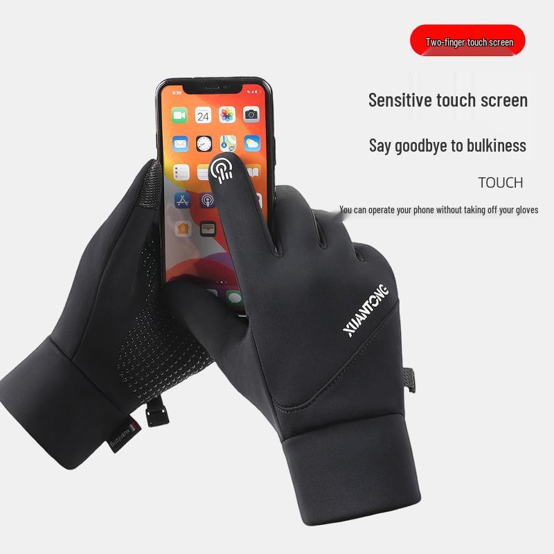 Men's Winter Touchscreen Cycling Gloves: Warm, Windproof, Waterproof, Velvet-Lined for Outdoor Electric Car Use.