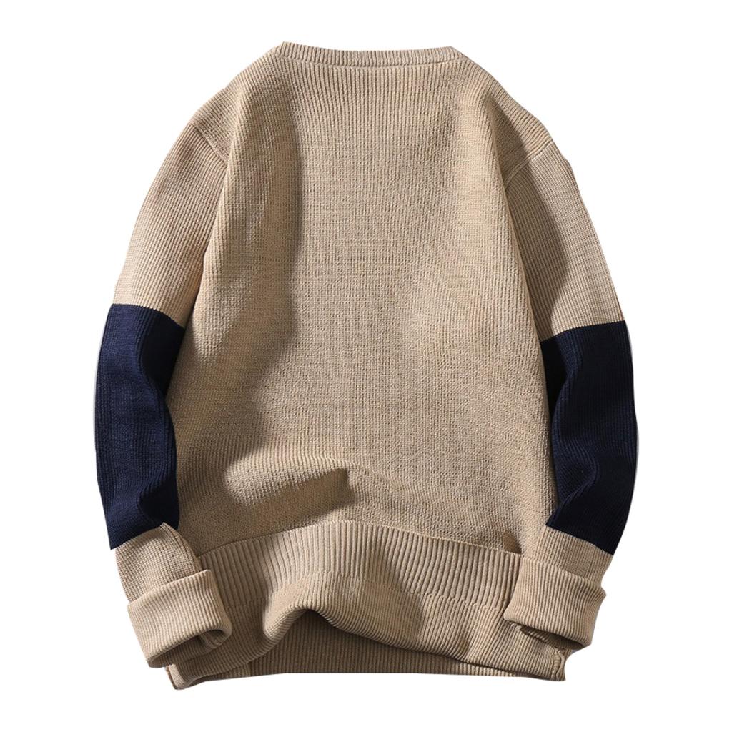 Fashion Casual Long Sleeve Color Contrast Round Neck Men'S Sweater Loose Pullover