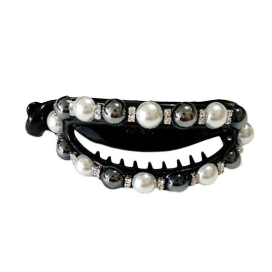 Women Hollow Geometric Oval Rhinestone Faux Pearl Hairpin Ponytail Hair Clip