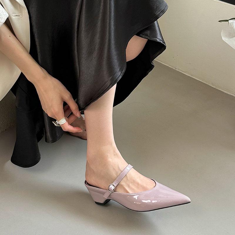 Fashion Female 5CM Heels Ladies Slides Slippers Shoes New In Summer Spring Fashion Pointed Toe Women Heeled Slippers Sandals Mules Shoes