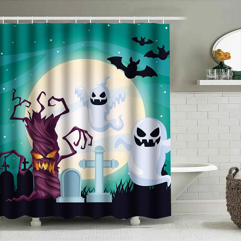 

1Pchalloween Ghost Bat Scary Shower Curtain For Bathroom Kids Room Decoration W60H190(CM)-1 Pcs