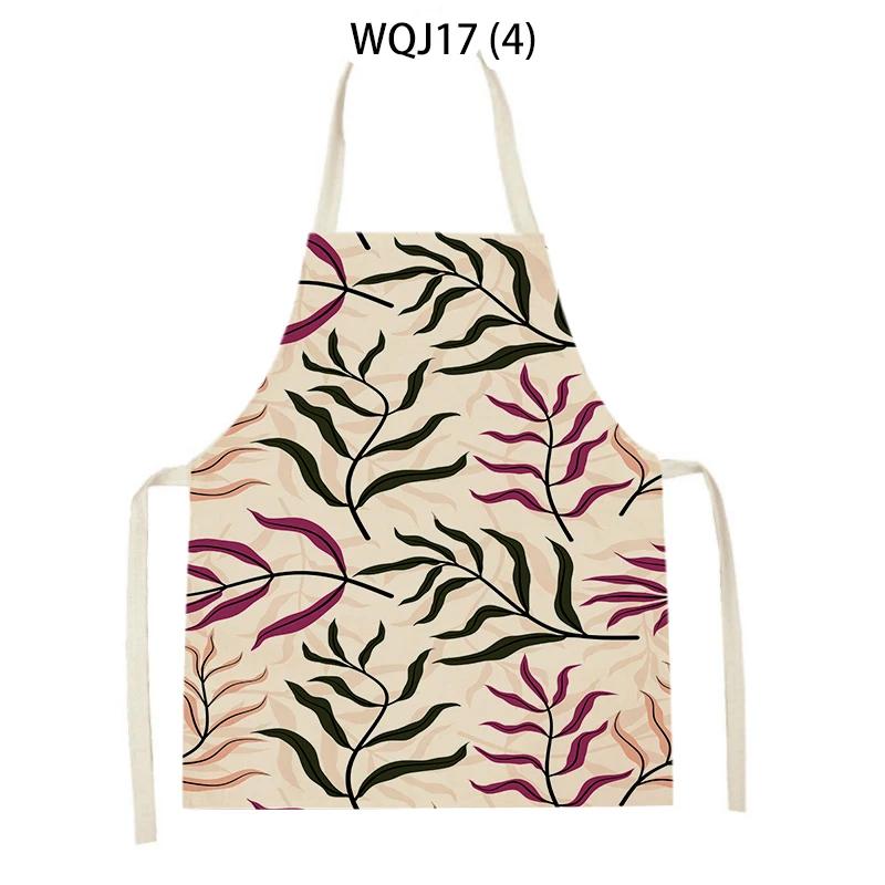 Flower Leaves Pattern Kitchen Aprons Home Cooking Linen Sleeveless Aprons Plants Style Household Sleeveless Cleaning Pinafore