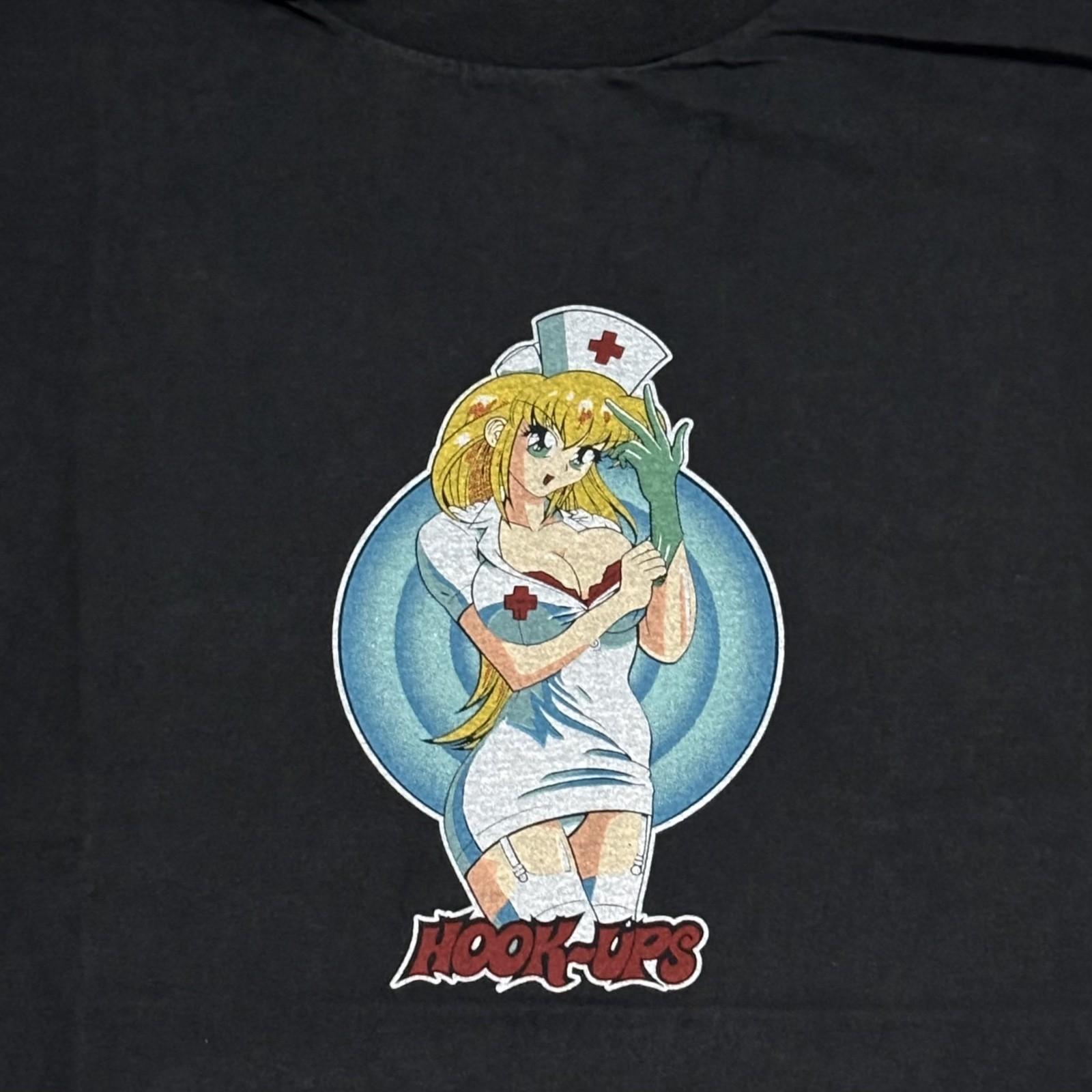 Hook Ups Nurse Daisy Pinup Skateboard VTG 90s Sz.L Single Stitch T-Shirt REPRINT XL