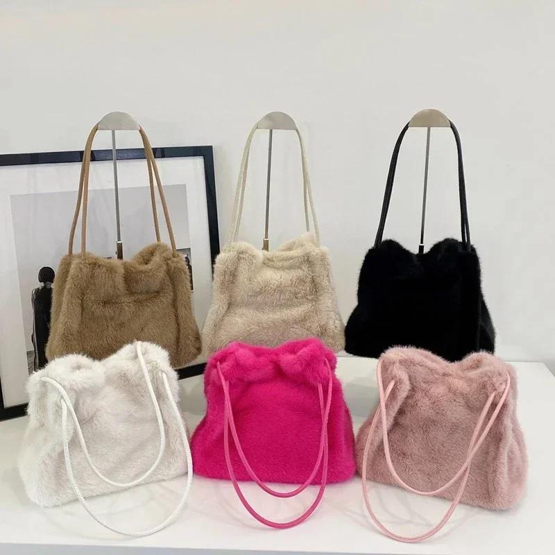 Měkká kožešinová taška přes rameno pro ženy, přihrádkové tašky, šicí linka, sametové tašky, vysoce kvalitní móda