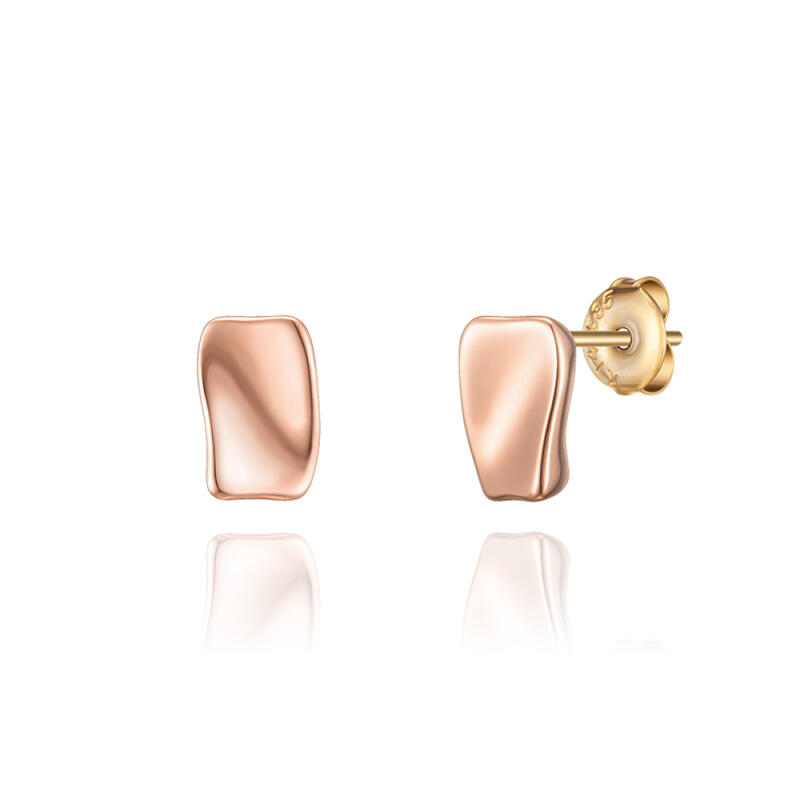 

14K Gold Earrings with Spike Shaped Wave Square BE03009 Pink Gold