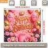 2D Sweet Pink Gold Birthday Backdrop Banner Princess Themed Happy Birthday Party Decor Background