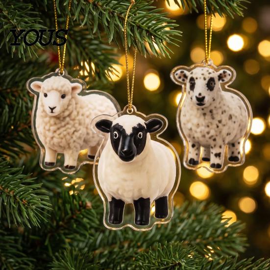 Christmas Tree Hanging Decorations Sheep Advent Calendar, 24Pcs Acrylic 2D Ornament Set with Cute Wall Decor for Holiday Lamb Designs,