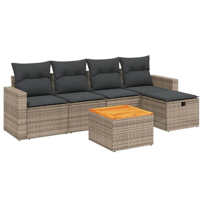 VidaXL Salon de Jardin avec Coussins 6 pcs, Canapés de Terrasse, Ensemble de Meubles de Patio, Mobilier d'Extérieur, Gris 3264833