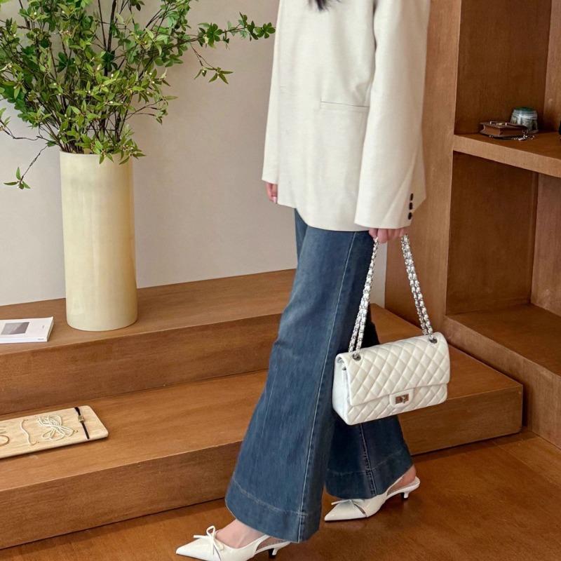 Shallow Mouth Back Empty Fashion Spring and Summer Pointed Head Bow Temperament Bag Head Medium Heel High Heels Women's Sandals