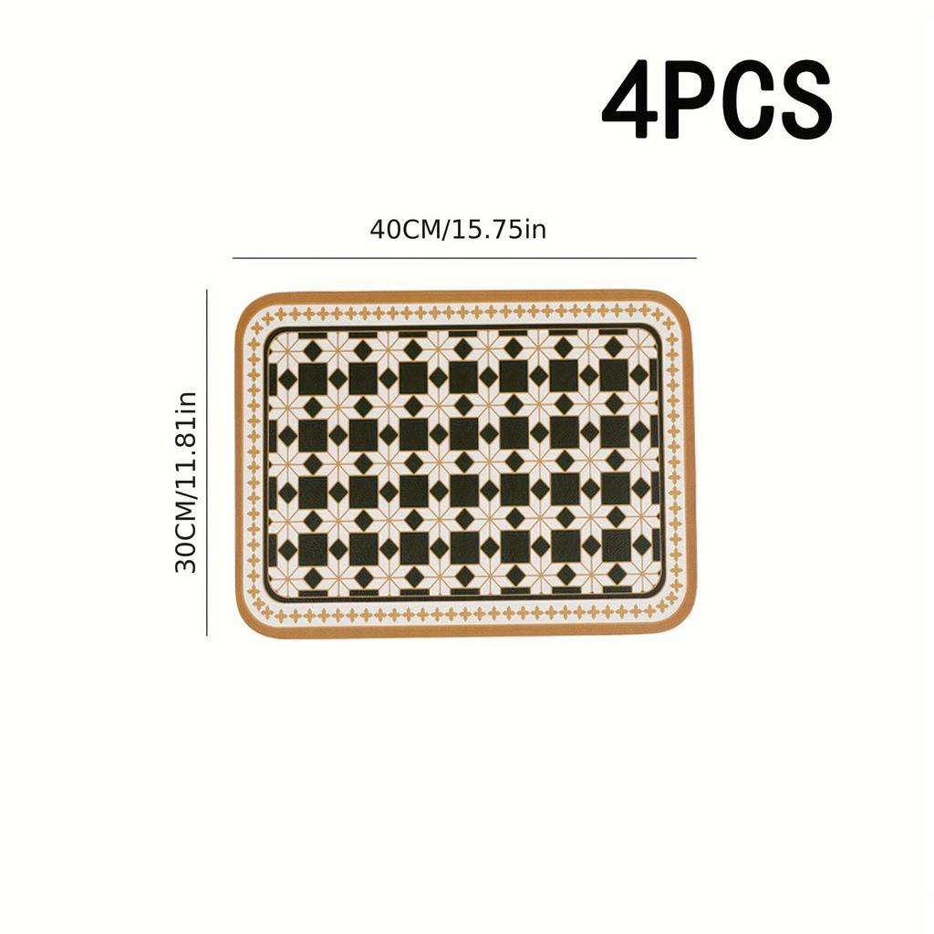 4 Stück/Set Europäischer Stil Leder Tischset Wasserdicht Ölfest Abwischbar Wärmeisoliert Heim Essteller Tischmatte