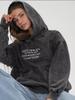 2025 fashion European and American style medium and long loose heavy industry printing American retro washed old hooded sweater