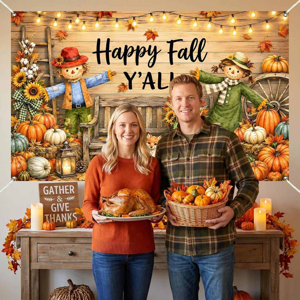 Happy Fall Banner Backdrop for Fall Party Decorations 5.9×3.6ft