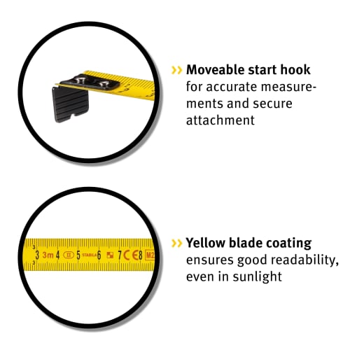 STABILA Pocket Tape Measure BM 150, 3M, Metric Scale, Direct-Reading Window, Shatterproof ABS Housing, Movable Start Hook, Belt Clip, Intermediate Acc