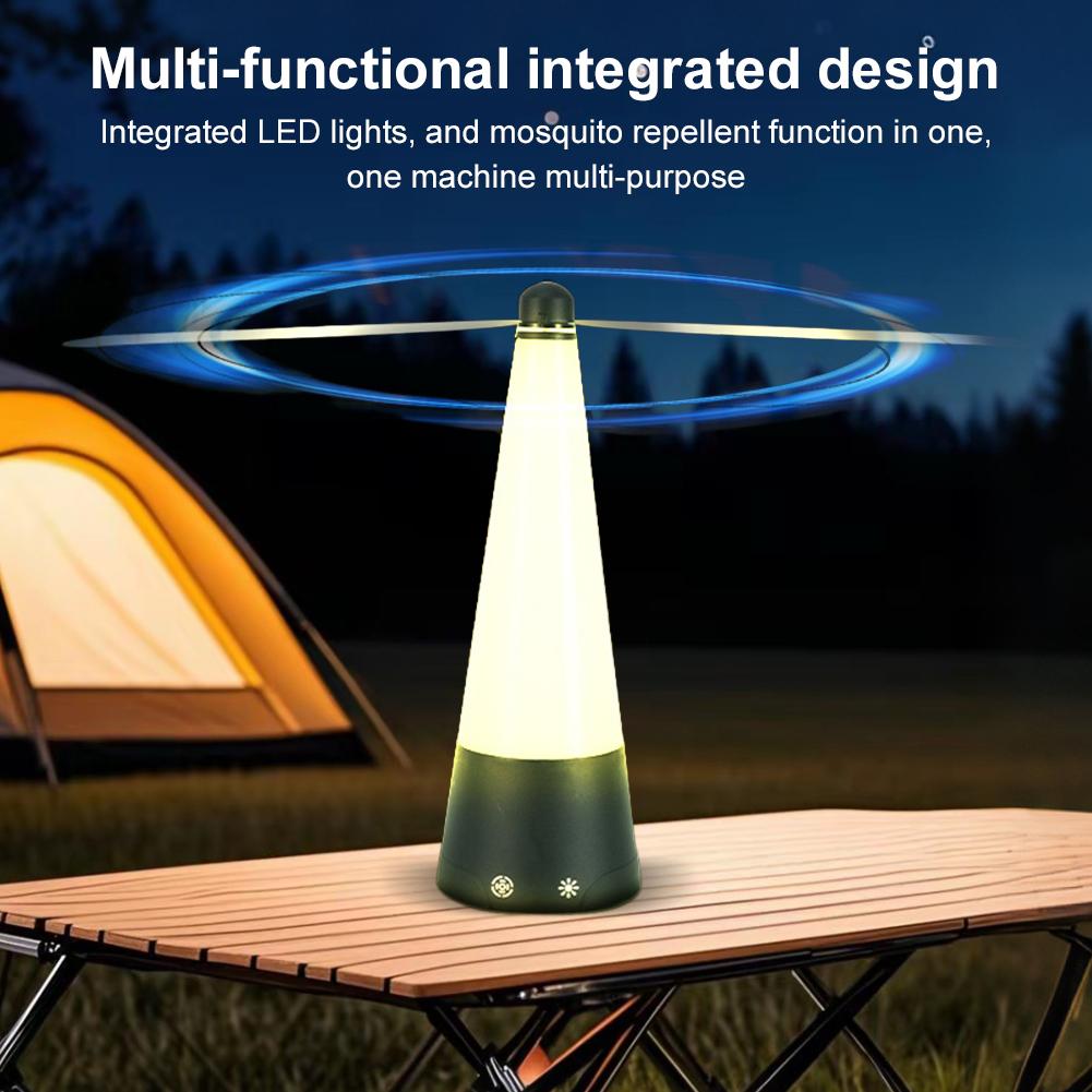 Outdoor Fly Fan with LED Light USB Rechargeable Portable Mosquito Repellent Fan Electric Fly Repeller for BBQ Picnic Parties
