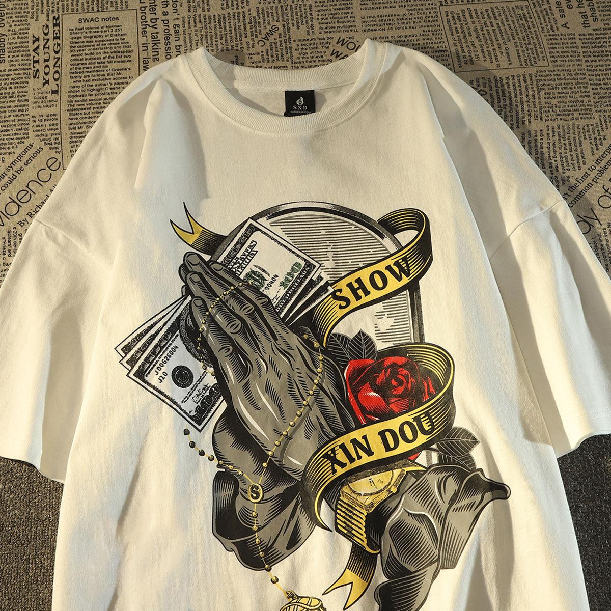 

Европейская и американская уличная хип-хоп американская ретро модная брендовая свободная футболка для пары мужская футболка с коротким рукавом 2XL