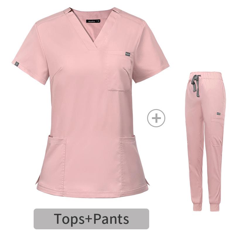 Elastic V-Neck Short Sleeve Nurse Uniform Set for Women - Surgical Scrub Suit in Stock