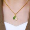 Retro Green Leaf Water Drop Pendant Necklace for Women - Colorfast Clavicle Chain Jewelry
