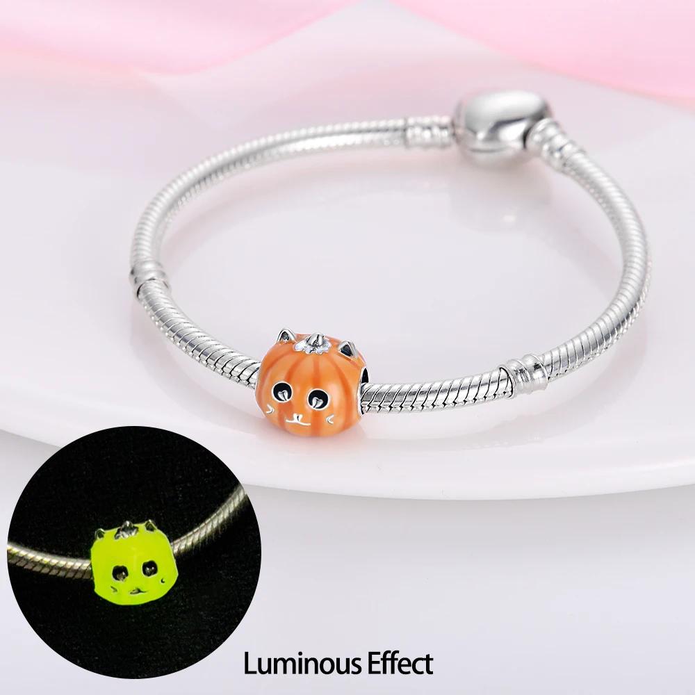Copper Charms Original Luminous Pumpkin Beads Fit Bracelet Jewelry Diy Lady'S Gift Accessory