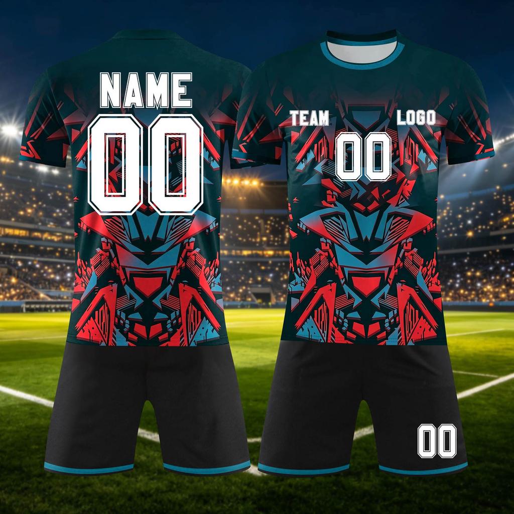 Custom DIY Two Piece Jersey Set with Short Sleeve Shirt and Shorts for Team Sports Personalizable Number Design