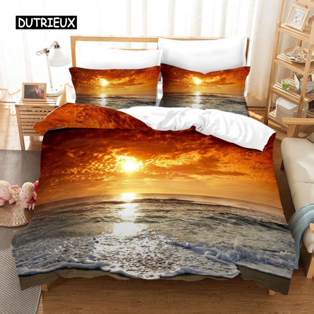Ocean Duvet Cover Set Summer Beach Decor Hawaiian Vacation Style Bedding Set Palm Tree Tropical Nature Sea Polyester Quilt Cover