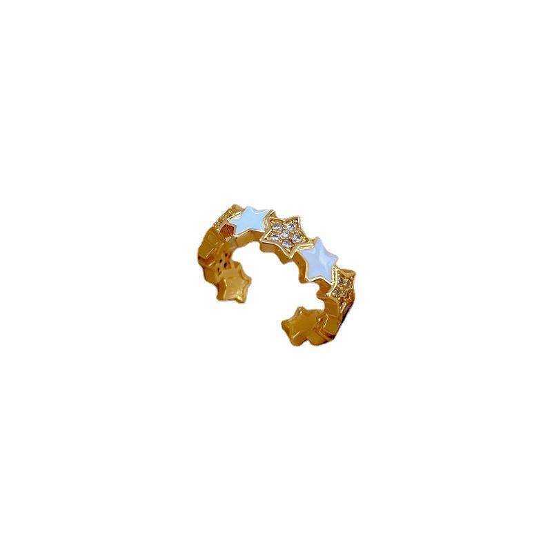 Real Gold Pentagram Micro-Inlaid Ring Women'S Opening Adjustable Ring Jewelry Douyin Same Jewelry