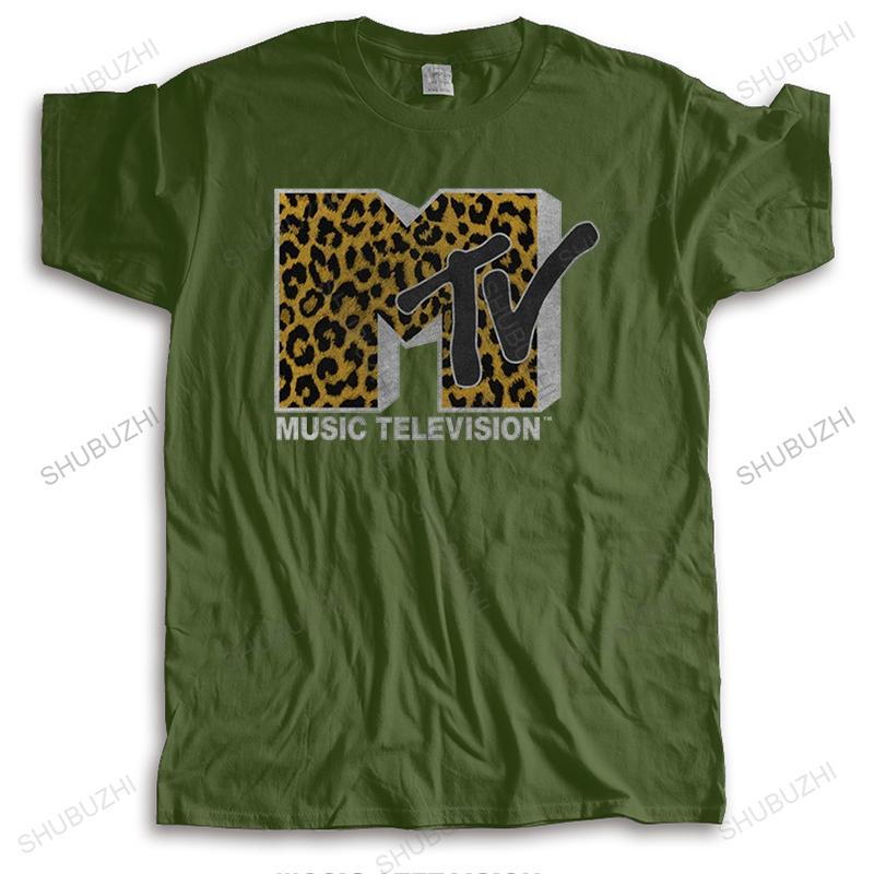 Man Crew Neck Short Sleeve Tshirt Men Cotton Tops MTV Cheetah Print Logo Music Television Brand Unisex Teeshir for Him Plus Size
