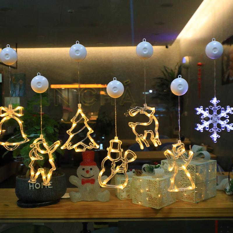 LED Christmas Suction Cup String Lights: Creative Curtain, Tree, Reindeer, and Bell Decorations