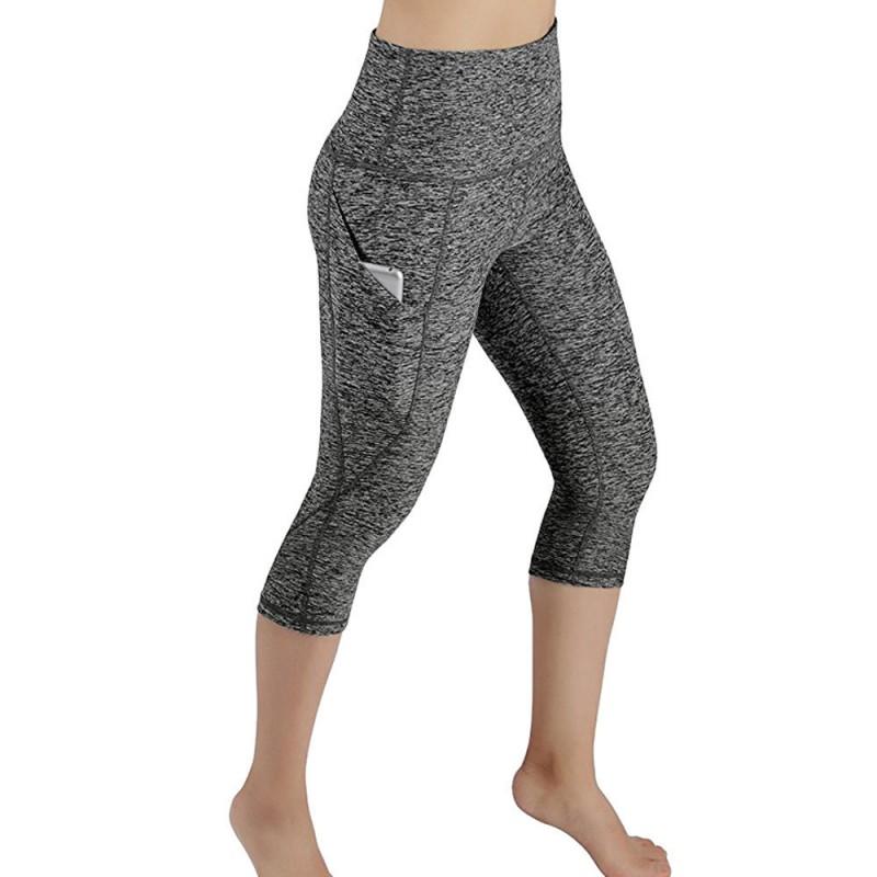 Womens High-Waisted Cross-Leg Capri Yoga Pants With Side Pockets Stretchy Fitness Leggings Gym Workout Running