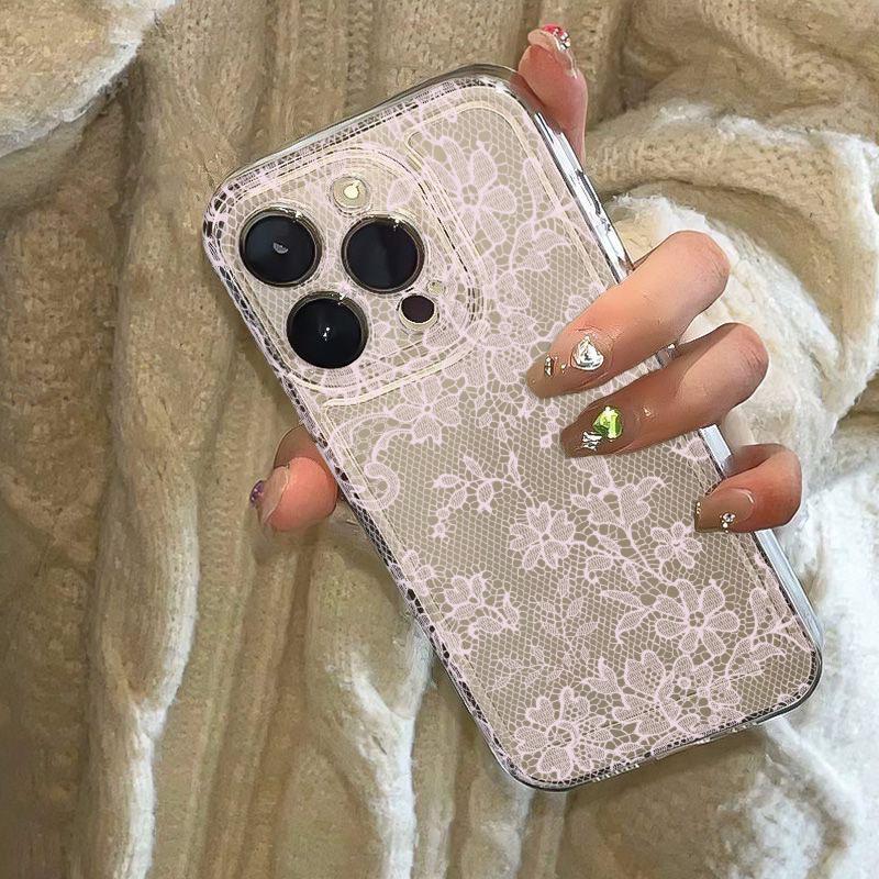 Pink Lace Phone Case for iPhone 17 Air 16 15 14 13 12 11 Pro Max Plus Mini Xs X 8 7 Soft Transparent Cover Fundas Accessory