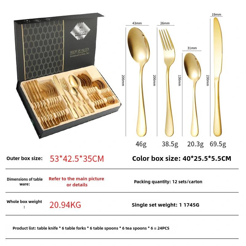 Edelstahl-Besteck 24-teilig Western-Besteck Steakmesser Gabel Löffel Geschenkbox Besteckset