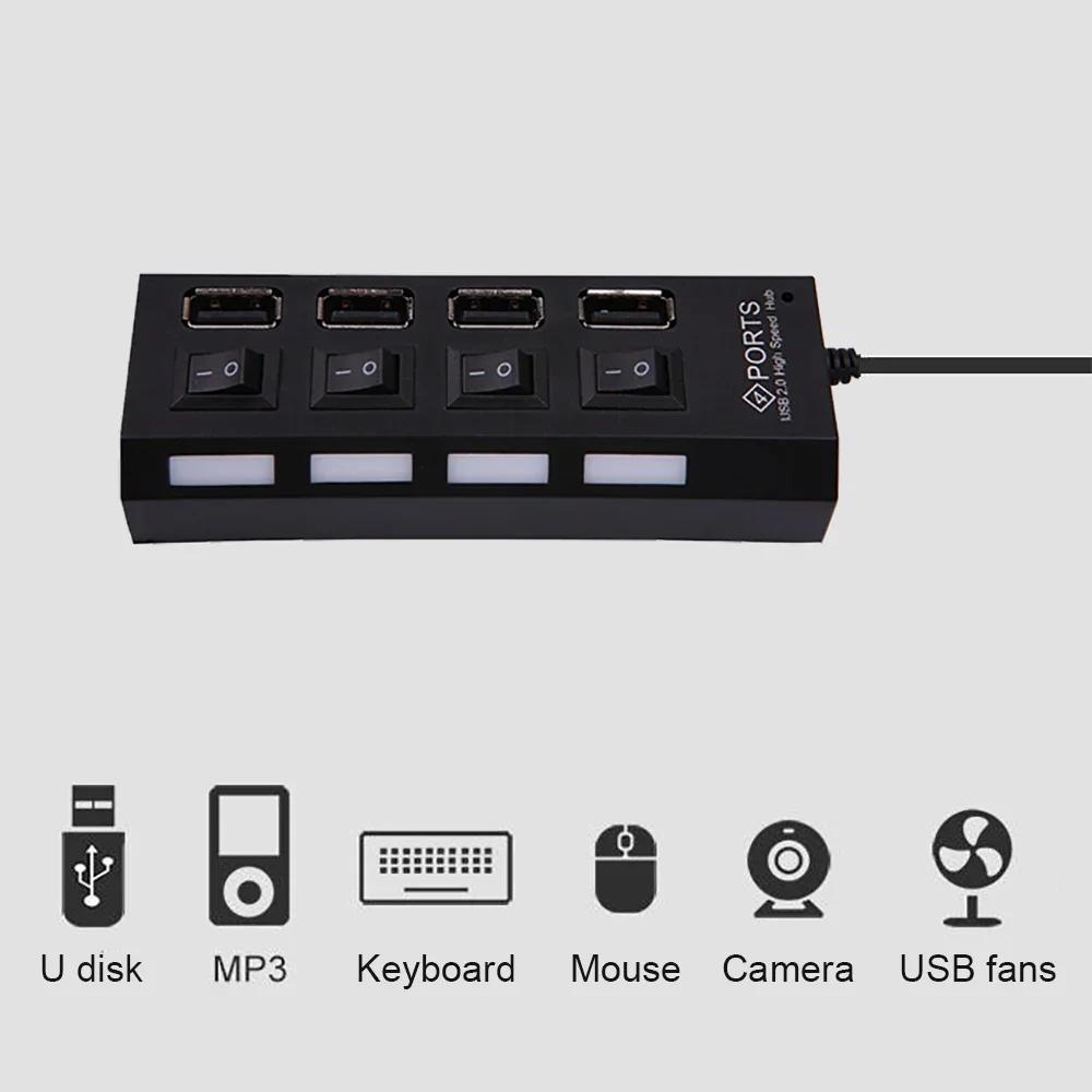 4-in-1 USB HUB USB 2.0 Splitter USB To USB 2.0 Adapter 480Mbps High Speed USB Docking Station with On/Off Switch For PC Laptop