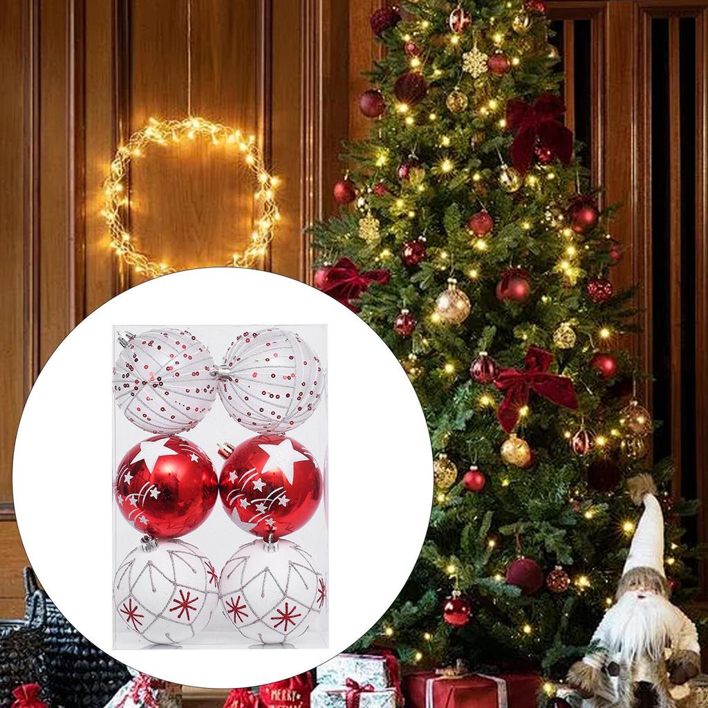 6 Pieces Christmas Ball Ornaments Tree Hanging Balls with Hole Xmas Decorations