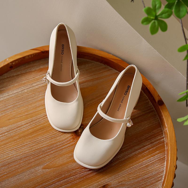 French gentle evening breeze Mary Jane high heels women's thick heel spring and autumn with skirt summer 2025 new small leather single shoes