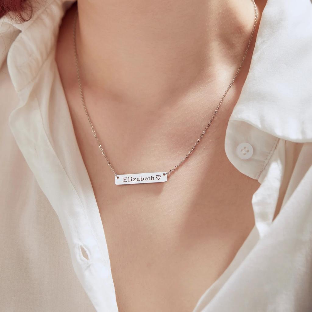 Custom Name Bar Necklace Engraved Message Necklace Gold Color Coordinates Engraved Bar Wedding Necklace Valentine's Day Gift