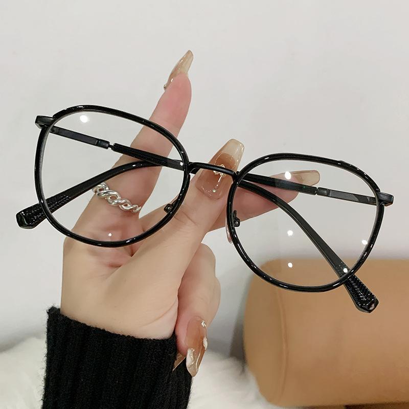 New cross-mirror fashion color-changing anti-blue light glasses women's tide plain face silk-embedded flat light environment ultra-light large-frame