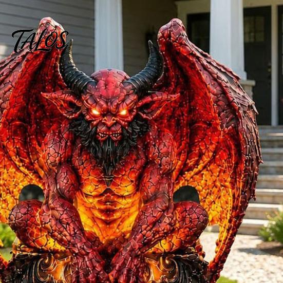 Automatic Solar Garden Stake Dragon Light, Outdoor Gothic Gargoyle Statue with Warm LED Lighting, Festive Dark Theme Decor Waterproof Resin Decorative