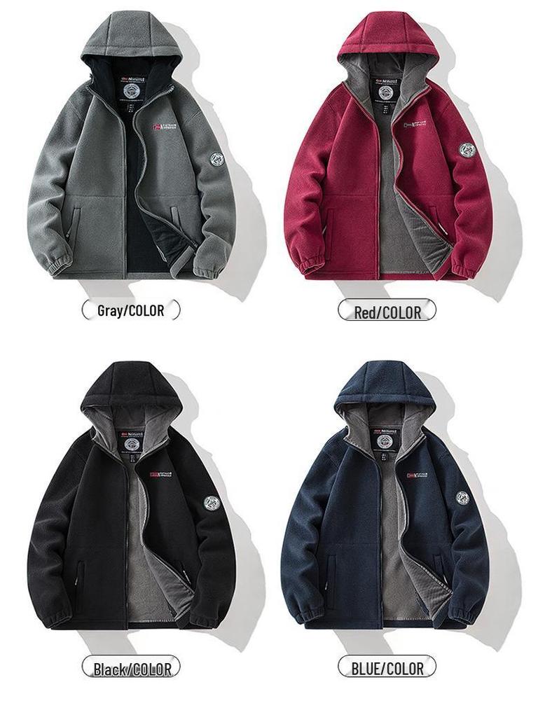 Men's and Women's Embroidered Warm Hooded Winter Fleece Jacket 8918 - Popular Internet Celebrity Style