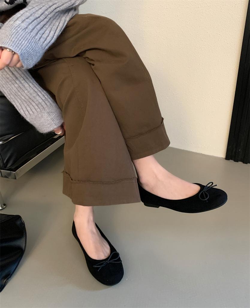 2025 new round head flat bottom soft and comfortable Doudou women's shoes casual versatile bow shallow mouth grandma single shoes women