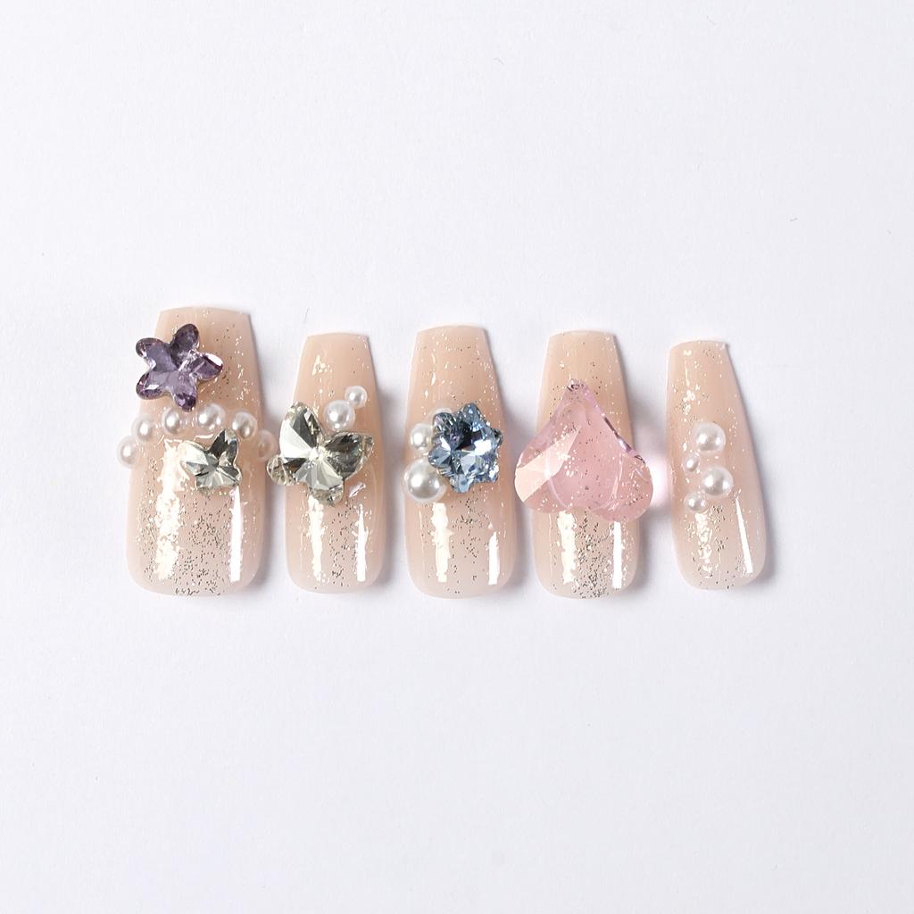 Pure Hand-dressed Armor New Year White Long Love Nail Art Patch Butterfly Full Diamond Luxury Hand-made Nail Clip