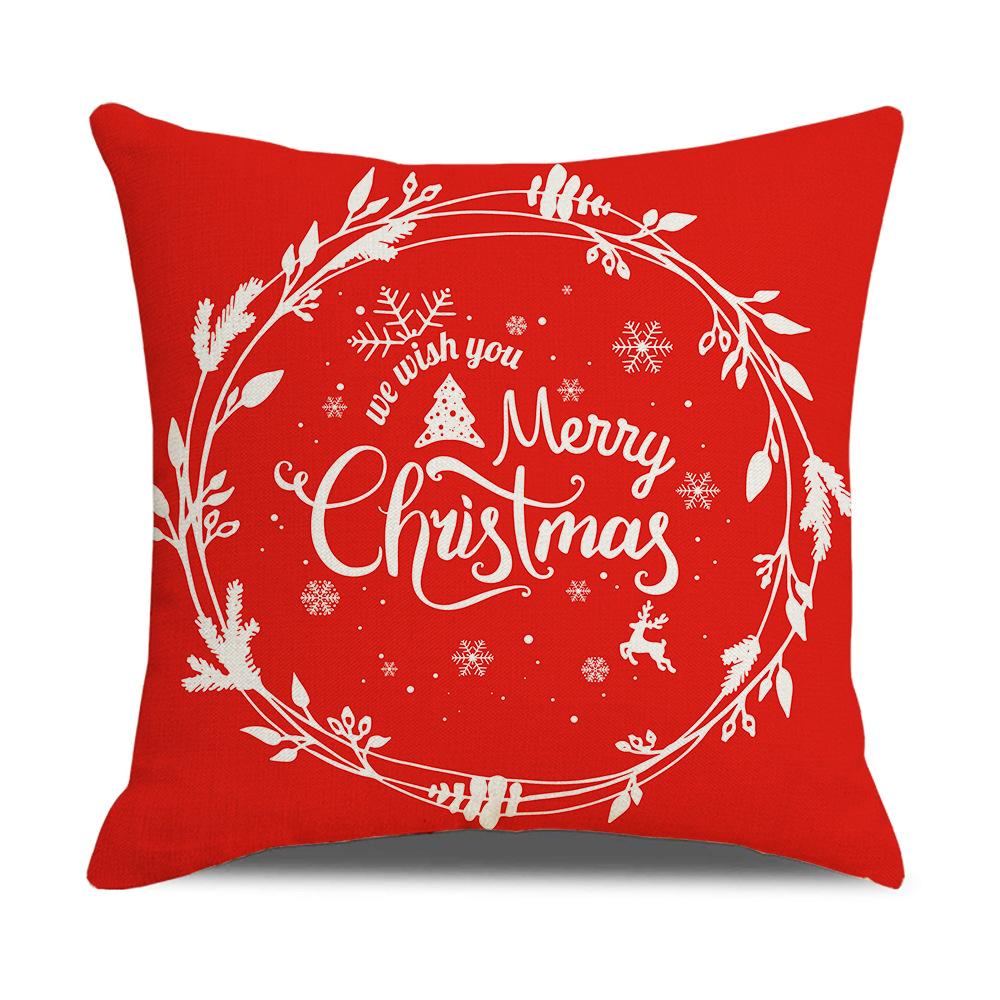New Red and White Christmas Pillowcase Homewares Cartoon Elk Linen Sofa Pillowcase