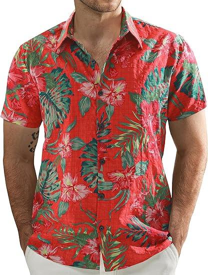 Men's Short Sleeve Shirt, Sunflower Print Loose Fit Shirt, Lightweight Collared Button-Up Casual Top