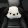 Niedliches schwarz-weißes Hunde-Auto-Kopfstützenkissen aus Plüsch, bequem und bequem