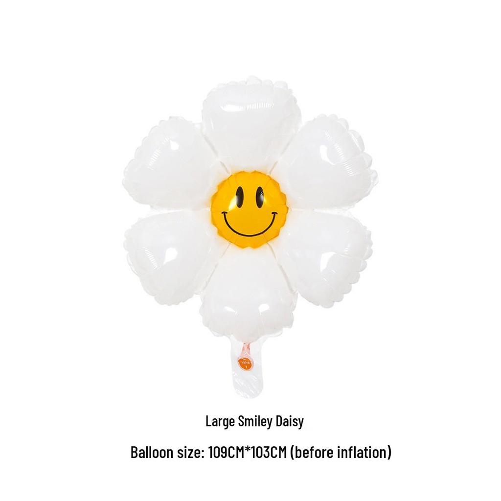 Daisy and Sunflower Balloons - Kids' Birthday and Wedding Decoration, Aluminum Foil with Smiley Faces