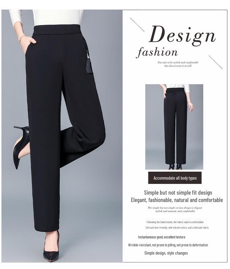 Spring/Summer High-Waisted Straight-Leg Pants for Middle-Aged Women, 45-60, In Solid Colors